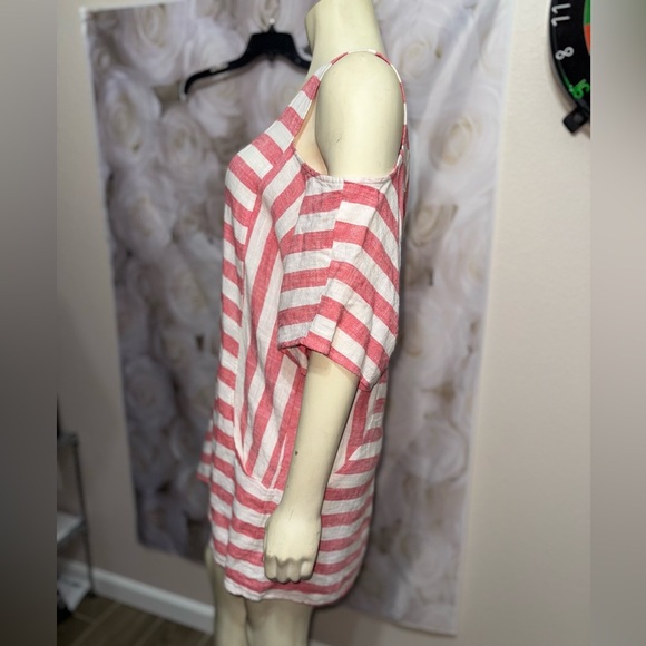 Soft Surroundings  Linen Red Striped Sunset Tunic Cold Shoulder Top /Dress L - Picture 11 of 14